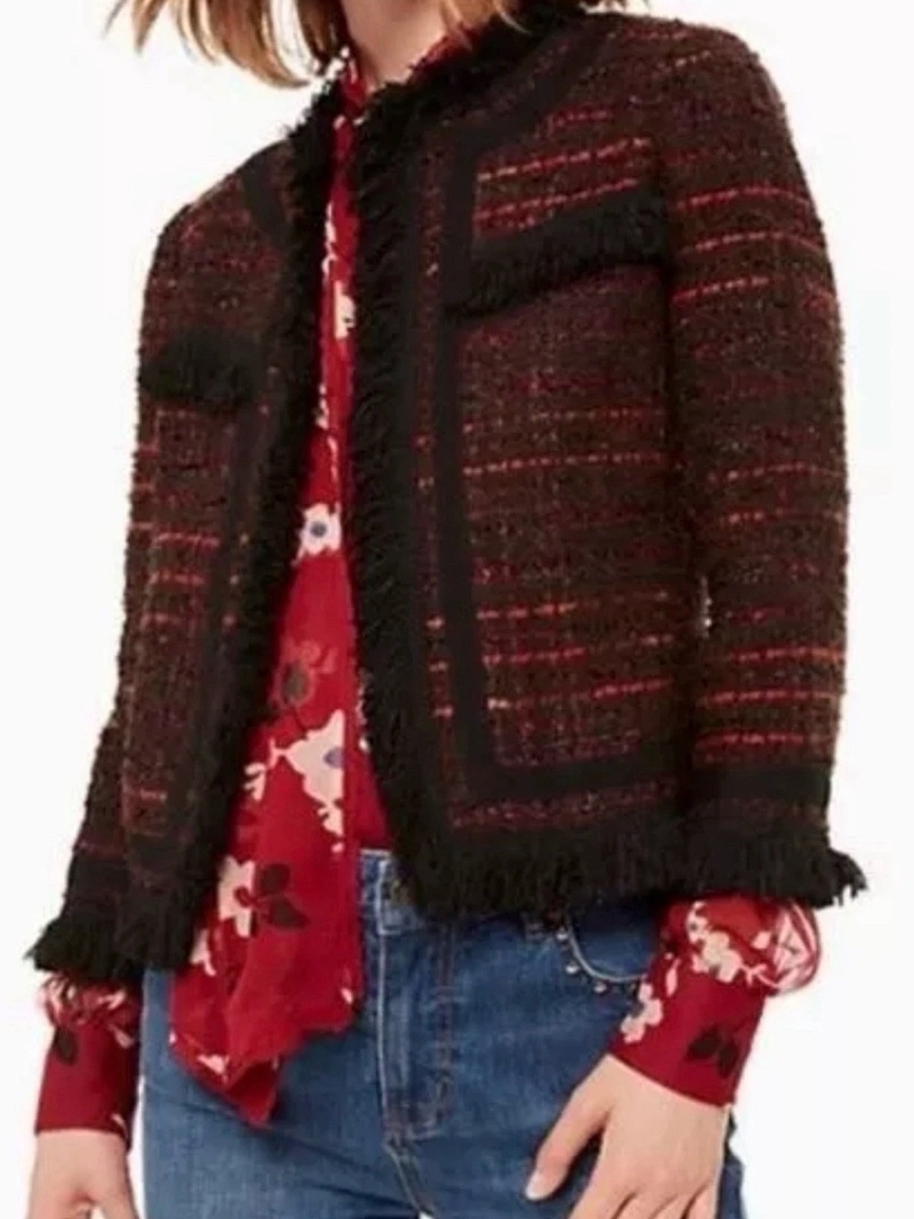 Kate Spade Multi Tweed Fringe Jacket